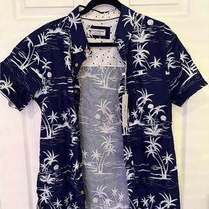 NWT men’s Eighth Avenue Navy and White Palm Tree Print Shirt Short Sleeve size M